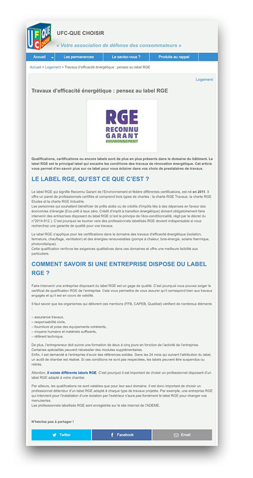 article UFC que choisir Labels RGE - Arch & Home