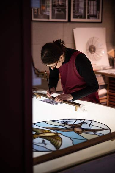 Atelier Saint Didier-Vitraux-Dans l'atelier de Caroline Prégermain